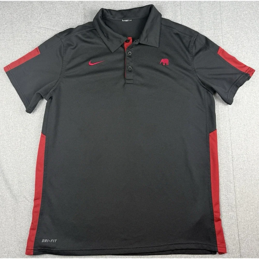 Nike Dri-FIT Alabama Elephant Polo Shirt Black Red Colorblock Men's M Golf